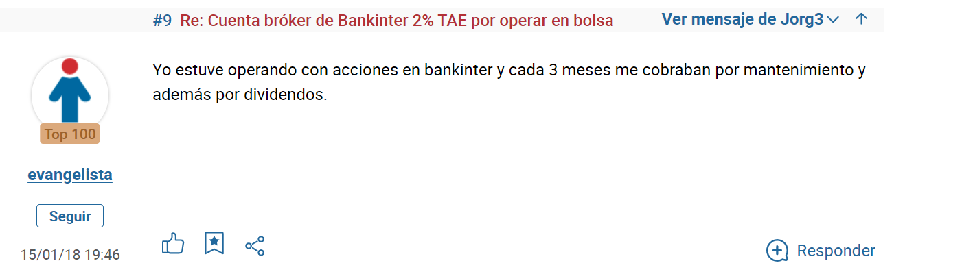 Queja sobre las tarifas de Bankinter